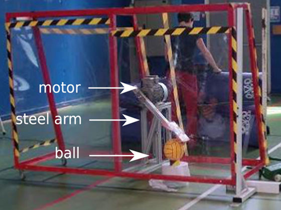 Image of the kicking machine used to shoot balls with no spin.