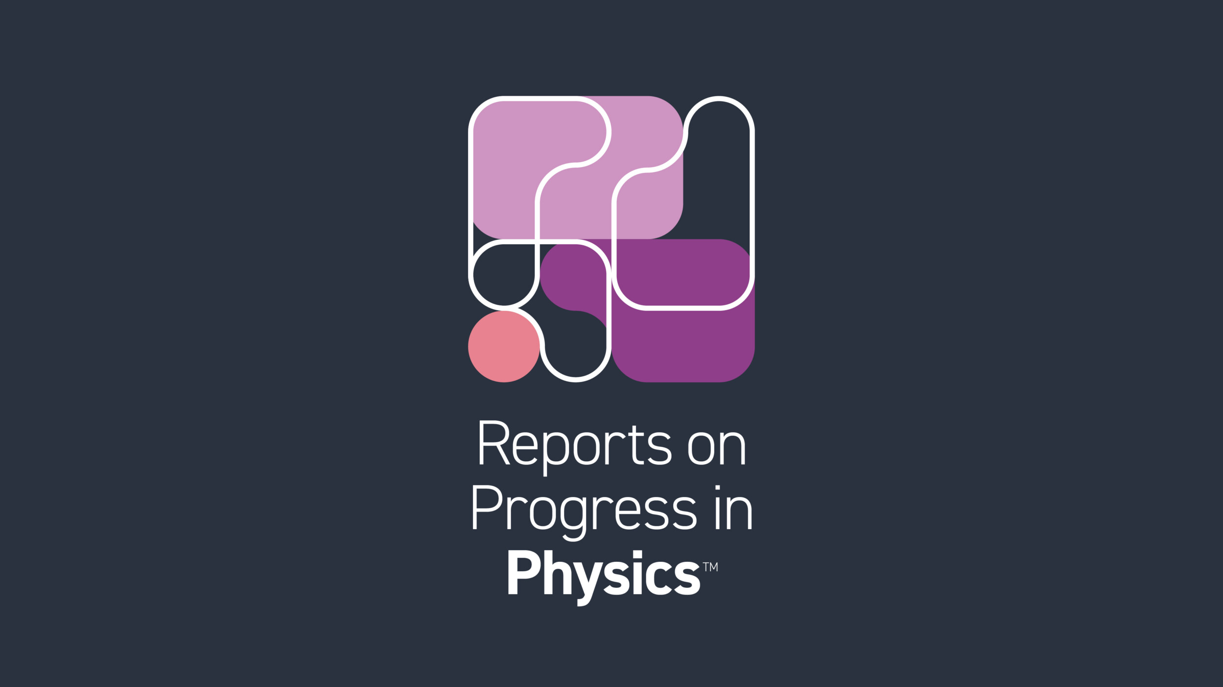 IOP Publishing's Reports on Progress in Physics logo. Abstract shapes in varying shades of purple, on a navy blue background overlaid with white outlined shapes. The word Reports on Progress in Physics sit under the logo