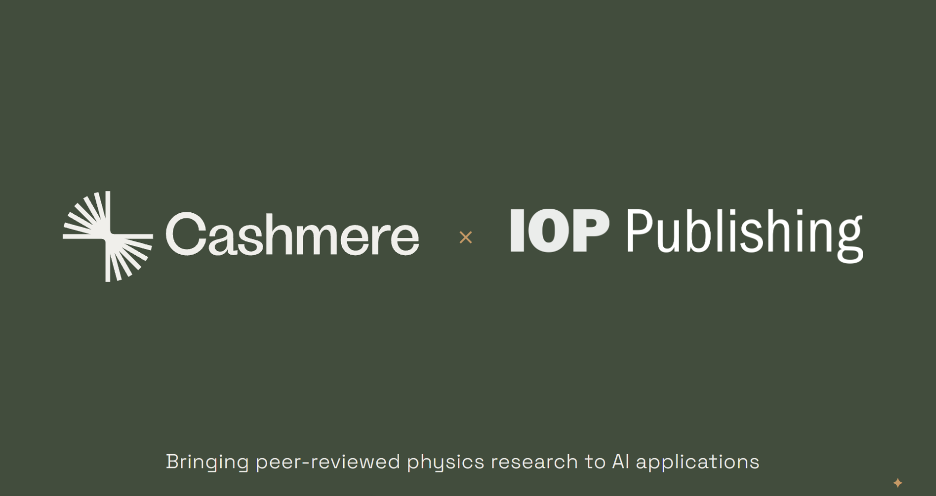 Cashmere and IOP Publishing today announced a new partnership.